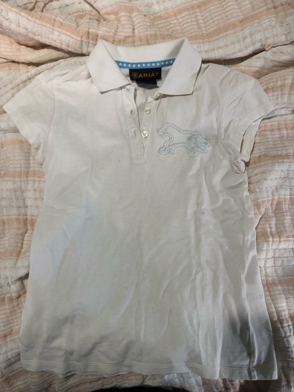 Ariat White Polo with Blue Trim